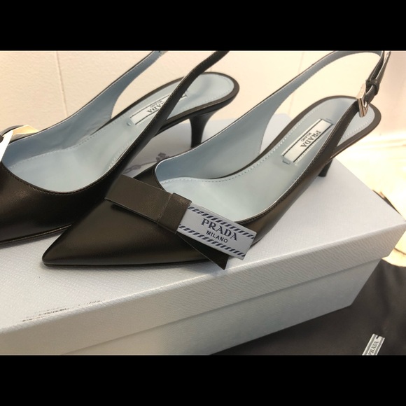 Prada Shoes - Prada Logo Bow Slingback Pump